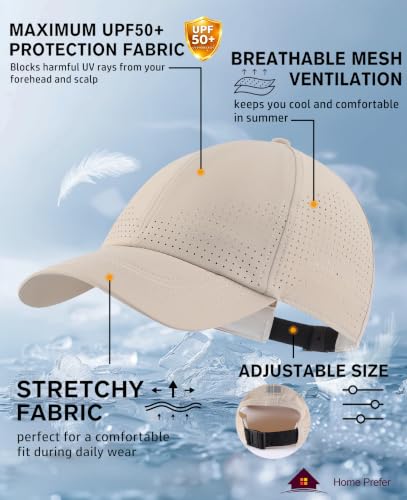 Home Prefer Mens Womens UPF50+ Sun Hat Athletic Adjustable Baseball Cap Quick Dry UV Protection Workout Running Golf Hat - color: Light Khaki, size: Medium