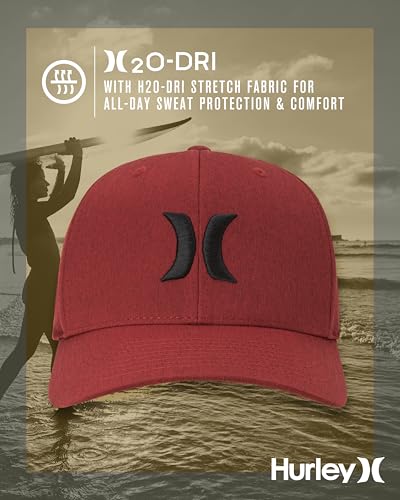 Hurley Mens Baseball Cap Curved Brim Moisture Wicking Flexfit Fitted Hats - color: Red, size: Small-Medium