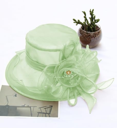 Women's Kentucky Derby Church Dress Hat Wide Brim Leaf Flower Bridal Shower Hat - color: F12-fruit Green