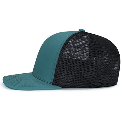 Pacific Headwear Contrast Stitch Trucker Pacflex Snapback Cap - color: Deep Teal/Lt Charcoal/Deep Teal