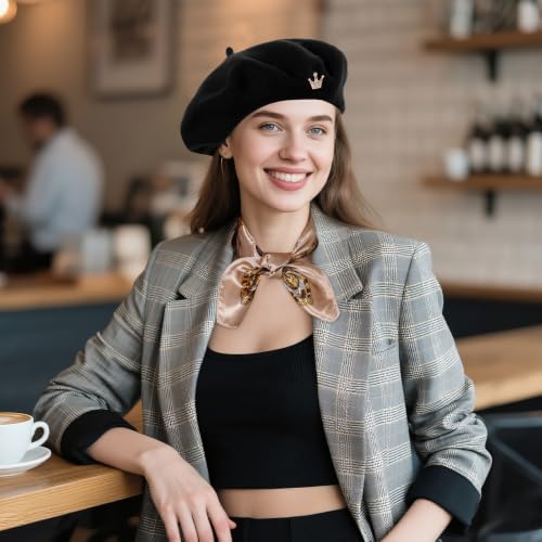 choyaxo 3pcs French Beret Hat Set Costume Accessories Set Including Beret Hat Scarf Crown Pin for Women French Themed Party - style: Regular Style