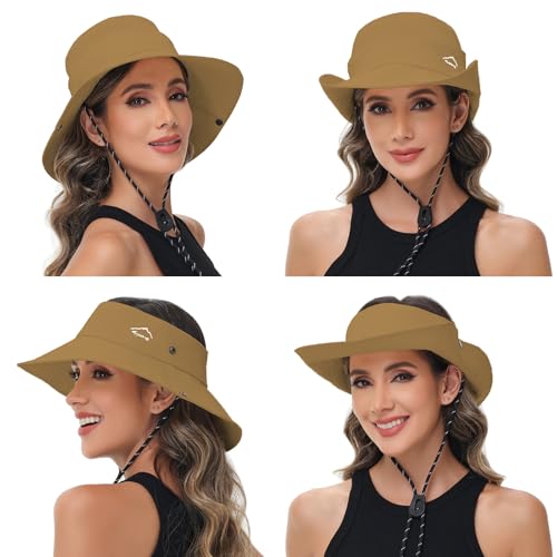 Sun Hats for Women Bucket Hat UV Protection Fishing Hat Wide Brim Safari Hats 2 in 1 Zip-Off Sun Visor Hats UPF 50+ - color: 1pack-brown