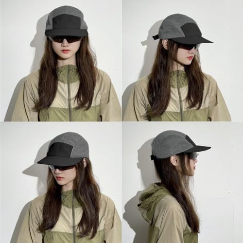 FASHIXD Mesh 5 Panel Runner Hat for Men Flat Brim Quick Dry Running Hat - color: Gray