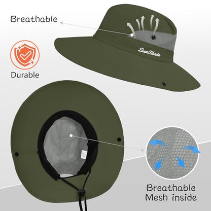ZOORON Women's Ponytail Safari Sun Hat,Wide Brim UV Protection Bucket Hat - color: 1-puregreen