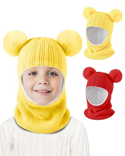Baby Winter Hat Scarf Set 2 Pack, Toddler Beanie Hats Girl Boy with Neck Warmer, Beanie for Kids Knit Warm for Cold Weather - color: Yellow&red, size: 6-36 Months