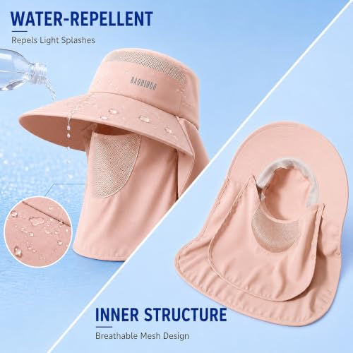 HUAMULAN Women Wide Brim Sun Hat Ponytail UV Protection Visor Fishing Cap - color: Pink