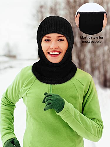 Balaclava Knitted Warmer Windproof Hat Covering Face for Men Women Fleece Outdoor Sports - color: Black, size: Large