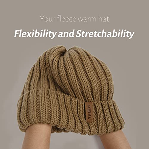 Fleece Lined Beanie Cable Knit Chunky Beanies Womens Snow Cap - color: Coffee