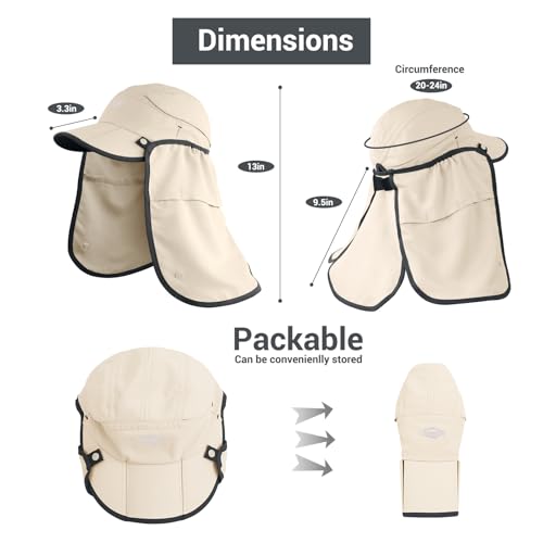 Palmyth Fishing Sun Hat with Detachable Neck Flap UPF 50+ Baseball Cap - color: Beige