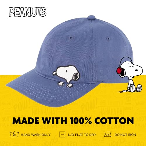 Concept One Unisex Adult Peanuts Snoopy Dad Hat, Adult Cotton Adjustable Baseball Cap with Curved Brim - color: Blue