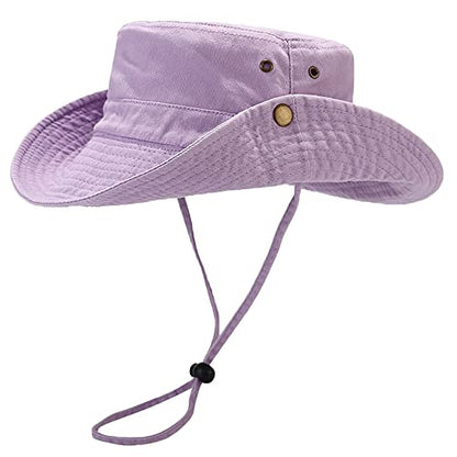 Unisex Cotton Boonie Hat Summer Fishing Bucket Hat Sun Hat with String - color: Solid Purple