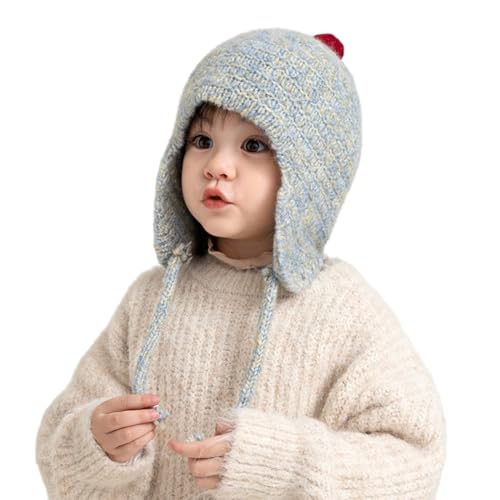 PENINSULA LOVE Toddler Kids Peruvian Beanie Hat Winter Earflap Knitted Beanie Slouchy Ski Snow Hat for Boys Girls 2-6 Years - color: Light Blue