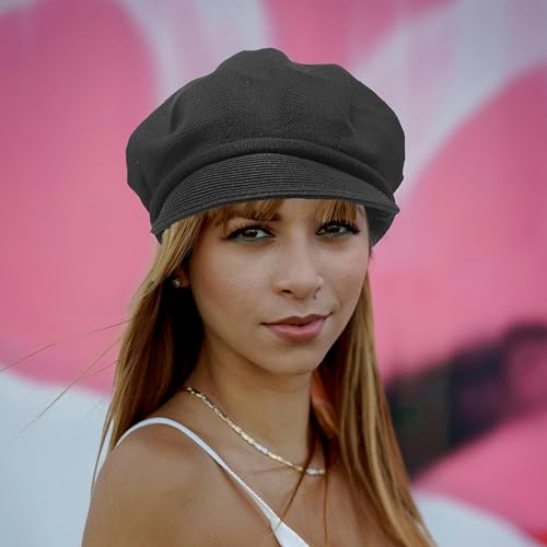 Summer Beret Hat for Women, Breathable Thin Beret Hat Adjustable Lightweight Newsboy Cap - color: Black