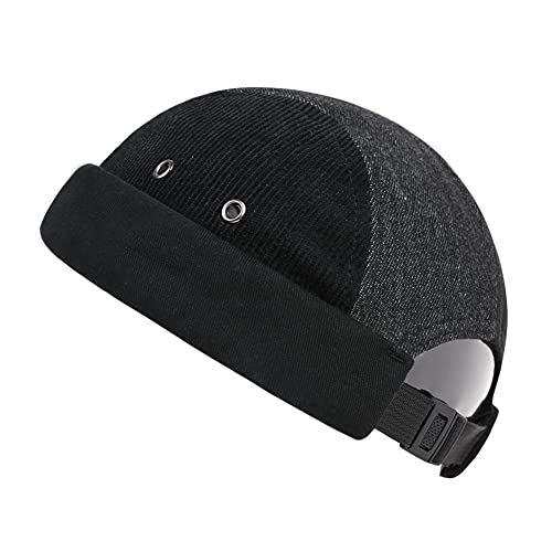 Men Hats Docker Cap Hats Beanie Sailor Cap Worker Hat Rolled Cuff Retro Brimless Hat with Adjustable - color: Xa286-black