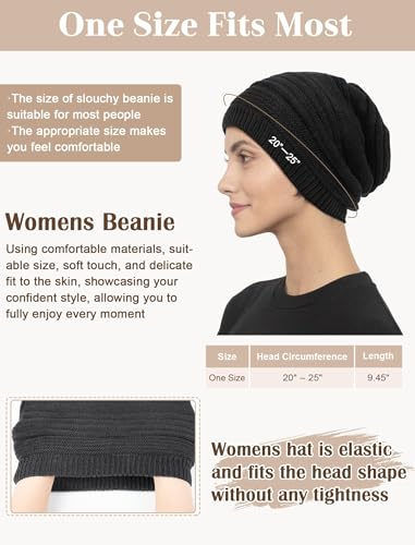 Senker Fashion 2 Pack Winter Beanie Hats for Women, Womens Slouchy Beanies - color: Grey Black