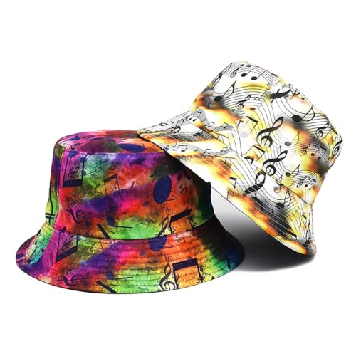 Summer Bucket hat, Love Pattern Sun hat, Packable Fisherman Outdoor Travel Hiking Beach Cap, one Size - color: Yellow Musical Notes