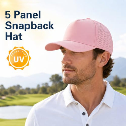 5 Panel Baseball Cap Quick Dry Mesh Snapback Hat for Women Men - color: Pink