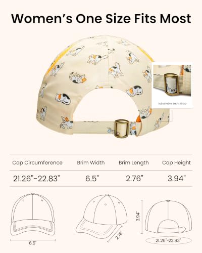 Jeasona UPF 50+ UV Protection Running Hat for Women, Lightweight Quick Dry Packable Sun Protection Baseball Cap - color: Beige Cat