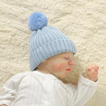 Baby Hats and Booties Set Newborn Knit Pompom Beanie Caps Shoes Winter - color: Blue