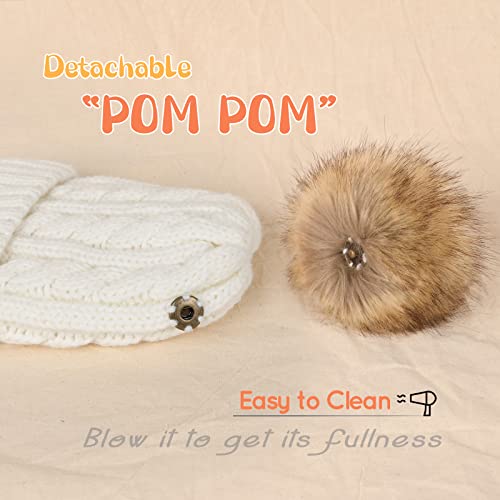 FURTALK Toddler Winter Hat Knit Beanie Double Faux Fur Pompoms Girls Boys - color: Cream White, size: 6-24 Months