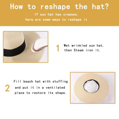 Women's Straw Sun Hat UPF80 UV Protection Foldable Wide Brim Summer Hat Sweatband Adjustable Floppy Beach Hats for Women - color: Beige-foldable