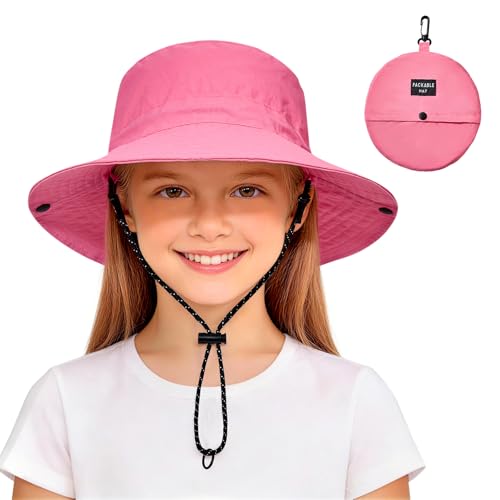 Zando Packable Kids Sun Hat UPF 50+ Girls Boys Beach Bucket Hat Summer - color: Pink, size: 8-12 Years
