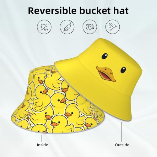 Bucket Hat Funny Duck Fisherman Hat Travel Beach Sun Hat Outdoor Cap for Men Women Adults - color: Double-side Funny Duck 1