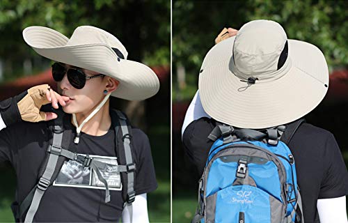 HUAMULAN Men Women 6" Wide Brim Sun Protection Hat Summer Fishing Hats - color: Hn002-beige