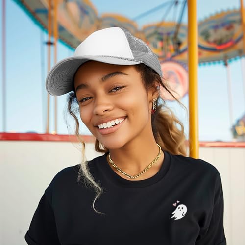 DALIX Two Tone Trucker Hat Summer Mesh Cap with Adjustable Snapback Strap - color: Grey White, size: One Size