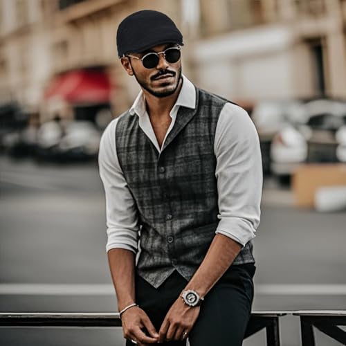 3Pcs Cotton Newsboy Hat for Men Cool Adjustable Flat Cap - color: Wy1-black+lightgrey+white