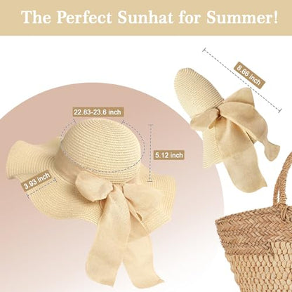 Beach Sun Straw Hats for Women, UPF 50+ UV Sun Protection Summer Straw Hat - color: 10cm - Beige