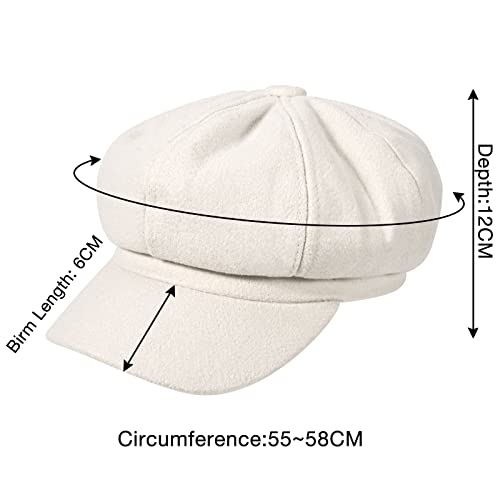 Women’s Newsboy Cap Wool Blend Retro Solid Color Girls Fashion Gatsby Cabbie Visor Beret Hat - color: Beige