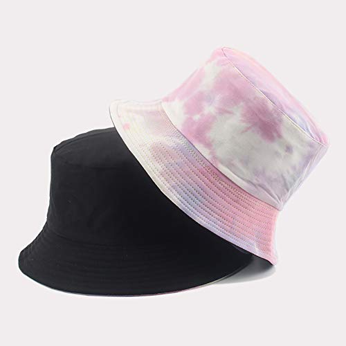 Unisex Bucket Hat Beach Sun Hat Aesthetic Fishing Hat for Men Women Teens, Reversible Double-Side-Wear - color: Mixed Pink Purple Tie-dye