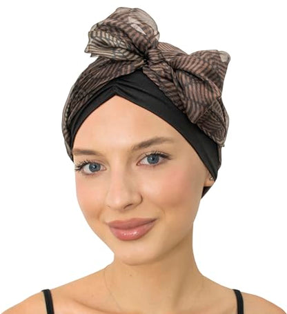 CAPLORD Chemo Headwrap for Women Turban Headwear for Cancer Patients Skull Cap Hair Loss Cover Lightweight Head Covering Hat - color: Black Earthen Flow