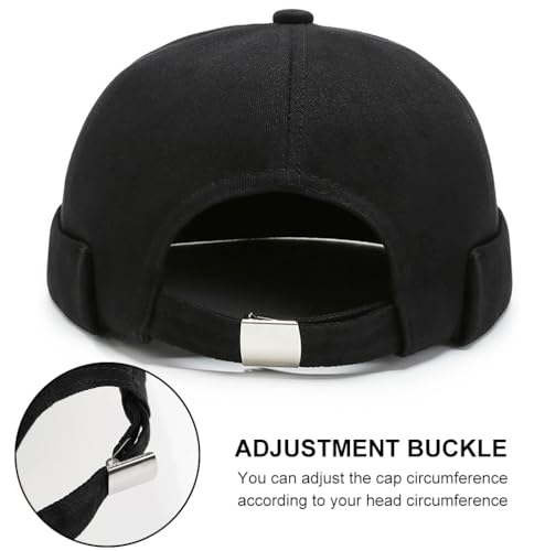 2 Pcs Mens Brimless Docker Cap Set - Retro Worker Sailor Skull Cap Beanie with Rolled Cuff - color: Black