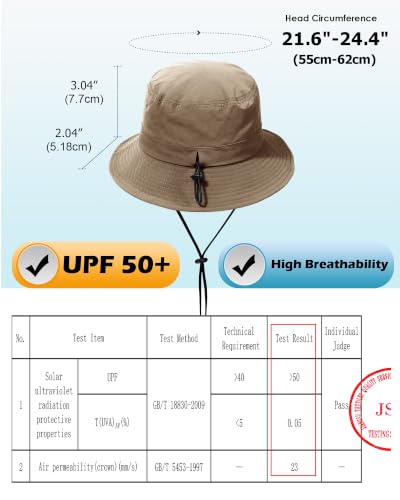 Water-Resistant Bucket Hat for Women Men Rain Hat UPF 50+ Boonie Sun Hat - color: Khaki