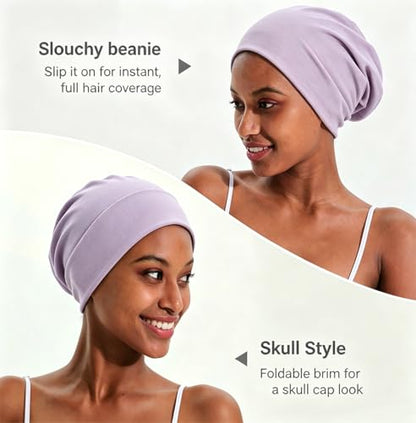 JarseHera 100% Cotton Slouchy Beanie for Women Men Soft Chemo Headwear Set - color: 2 Pcs,pink+purple