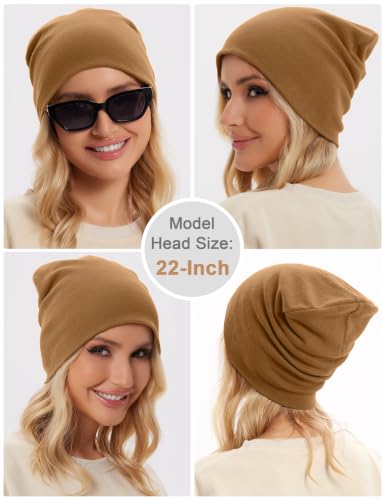 100% Cotton Thin Beanie Hat Women Men Soft Slouchy Chemo Skull Cap - color: 1pc Camel