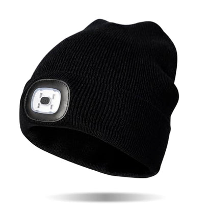 Classic Rechargeable LED Warm Knit Beanie Head Light Hat Headlamp for Outdoor Activities - color: Black