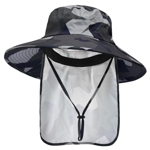 ZOORON Sun Hats for Men Women with Neck Flap Fishing UPF 50+ UV Protection - color: Camo Dark Grey