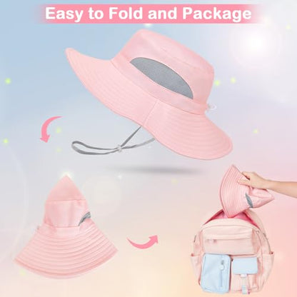 ICOSY Kids Sun Hat, UPF 50+ Girls Beach Hat for Toddler Kids - color: Pure Pink