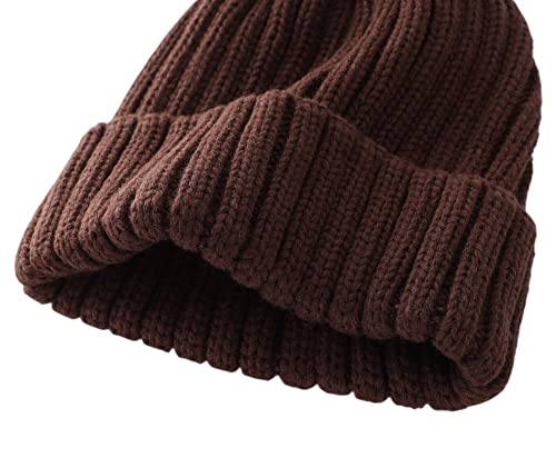 Connectyle Women's Rib Knit Cuffed Beanie Hat Stretch Acrylic Winter Hat Thick Warm Snow Ski Cap - color: Coffee