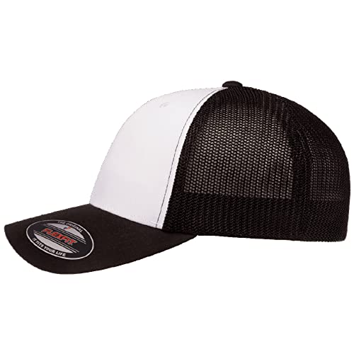 Flexfit 6511 Fitted Mid-Profile Stretchable Mesh Panels Trucker Cap - color: Black/White/Black, size: Small-Medium