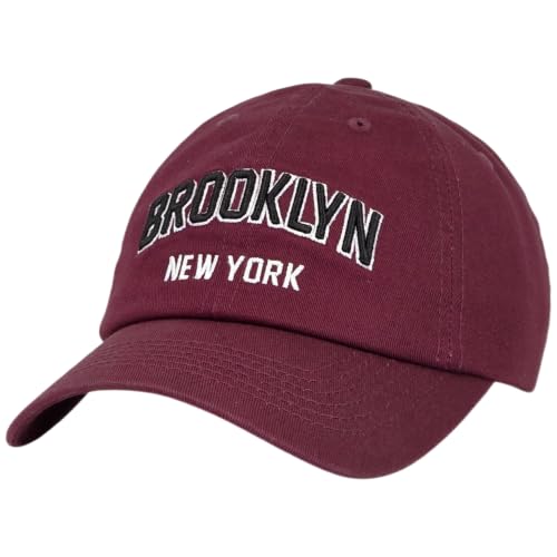 E BY ELIDAN Brooklyn New York Baseball Cap, Embroidered Dad Hat - color: Burgundy