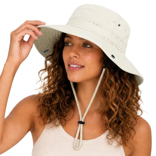 Womens Satin Lined Sun Hat UV Protection Washed Cotton Sun Hat with Satin Lining for Outdoor Beach Travel Hiking - color: Beige, size: One Size-Large