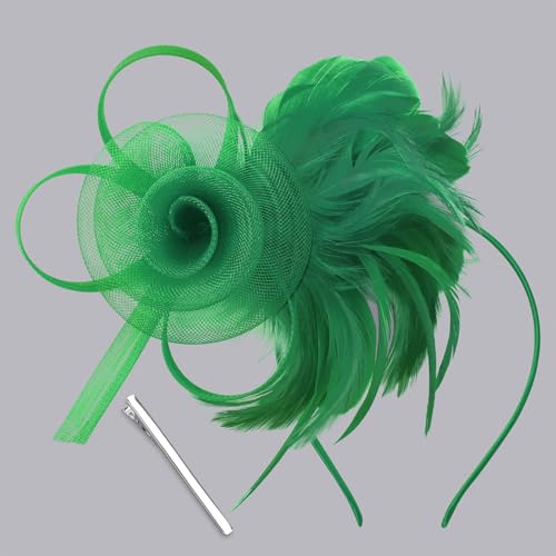 DRESHOW Fascinators Hats for Women Tulle Feather Tea Party Fascinator Hats - color: Green