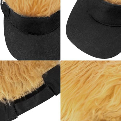 Mens Novelty Sun Visor Beach Hat Short Hair Wigs UV Protection Adjustable Golf Dad Cap Funny Hip Hop Rave Party Trucker Hat - color: Black & Brown