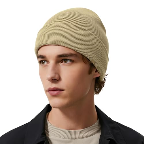 American Trends Thermal Fleece Lined Winter Beanie for Men Women Cold Weather, Warm Knit Skull Cap for Outdoor Activities - color: Khaki