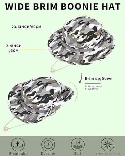 Sun Hats for Men Women Bucket Hat UPF 50+ Boonie Hat Foldable UV Protection Hiking Beach Fishing Summer Safari - color: 1pack-gray Camo