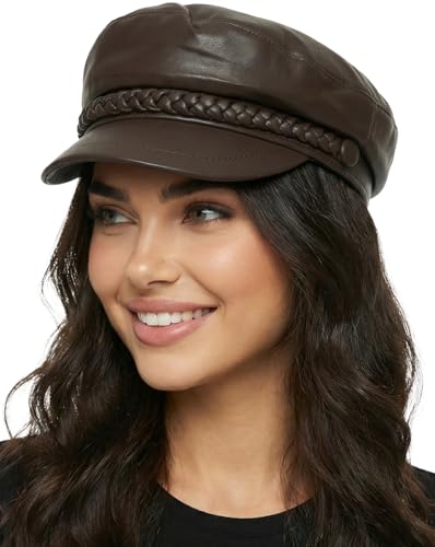 Funky Junque Greek Fisherman Newsboy Cap, Cotton Captains Bakerboy Hat - color: Leather - Brown